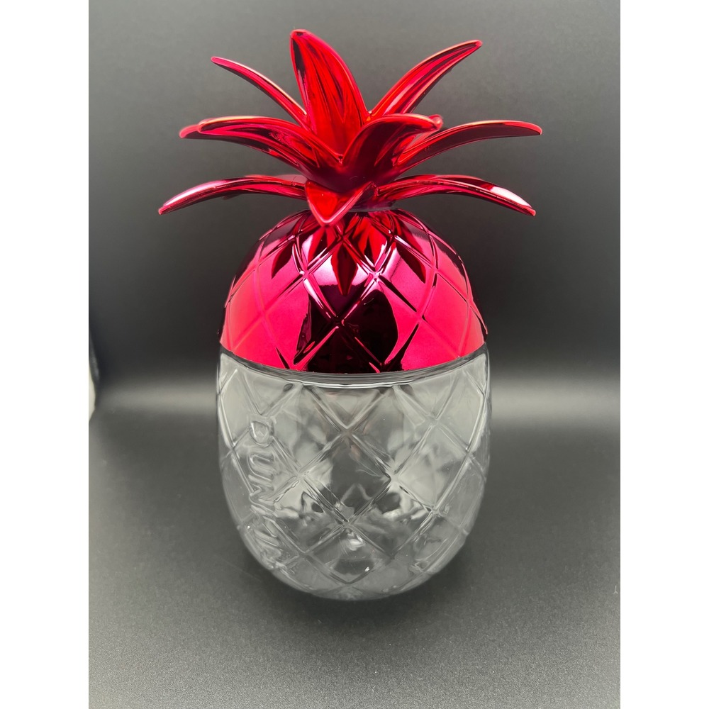 Dunkin Donuts Pineapple Tumbler 24oz Clear Pink‎ Metallic Chrome Lid 2024 New